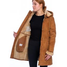 Womens Tan Sheepskin Duffle Coat - Alaska - Lining