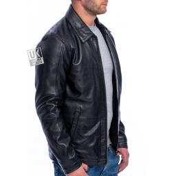 Mens Black Leather Jacket - Summit - Superior Cow Hide - Front