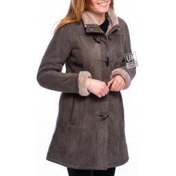 Womens Grey Sheepskin Duffle Coat - Alaska - Front without Hood