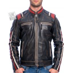 Men's Black Faded Leather Jacket - Dante - Superior Quality - Front