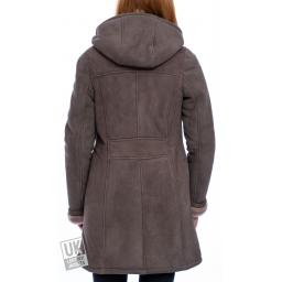 Womens Grey Sheepskin Duffle Coat - Alaska - Back