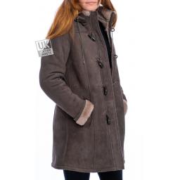 Womens Grey Sheepskin Duffle Coat - Alaska - Side