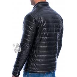 Mens Black Leather Jacket - Ultra Light Quilted - Back