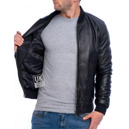 Mens Black Leather Bomber Jacket - Houston - Lining