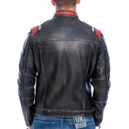 Men's Black Faded Leather Jacket - Dante - Superior Quality - Back