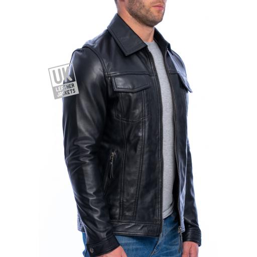 ens Black Leather Jacket - Flint - Front