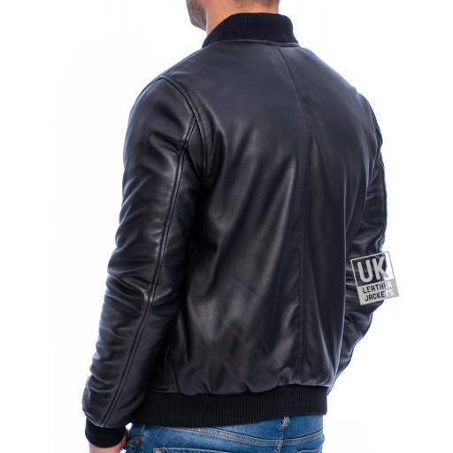 Mens Black Leather Bomber Jacket - Houston - Back