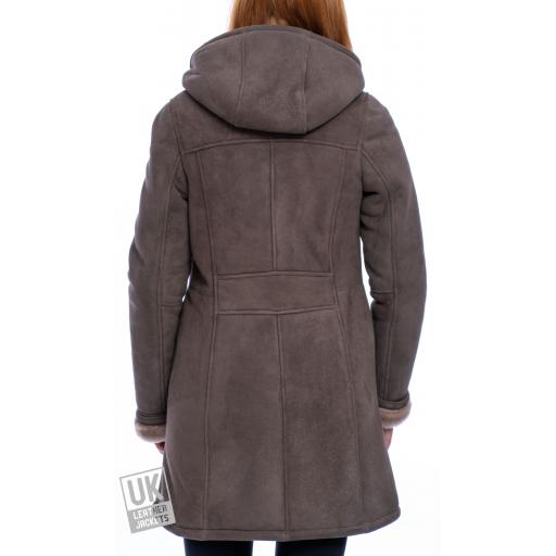 Womens Grey Sheepskin Duffle Coat - Alaska - Back