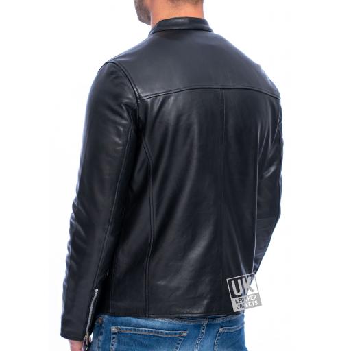 Men's Black Leather Biker Jacket - Legacy - Superior - Back