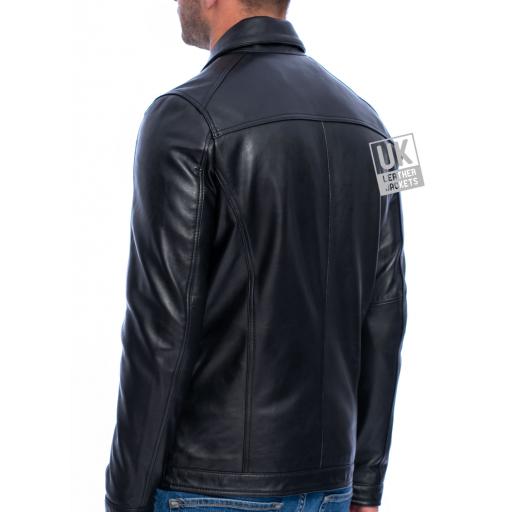 Mens Black Leather Jacket - Back