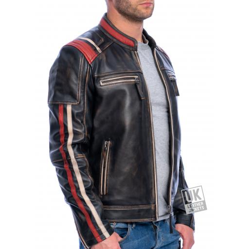 Men's Black Faded Leather Jacket - Dante - Superior Quality - Front