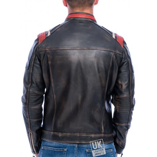 Men's Black Faded Leather Jacket - Dante - Superior Quality - Back