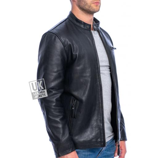 Men's Black Leather Jacket -Sigma - Superior Cow Hide - Side