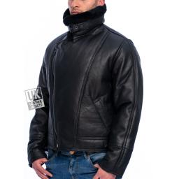 Men's Sheepskin Flying Jacket - Vintage Aviator - Black - Wind Cheater Collar