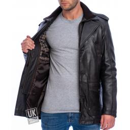 Mens Brown Leather Coat Bernie - Lining