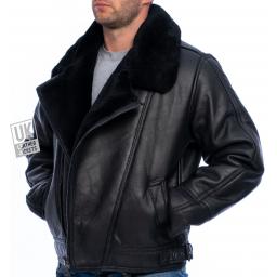 Men's Sheepskin Flying Jacket - Vintage Aviator - Black - Cross Zip