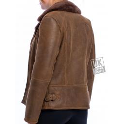 Womens Sheepskin Flying Jacket - Sierra - Dark Chestnut - Back