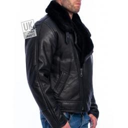 Men's Sheepskin Flying Jacket - Vintage Aviator - Black - Side