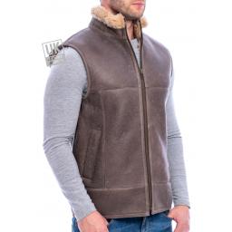 Mens Vintage Brown Sheepskin Gilet - Vancouver - Front