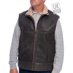 Mens Shearling Sheepskin Gilet - Vancouver - Matt Brown - Front