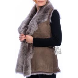 Long Toscana Sheepskin Gilet - Side