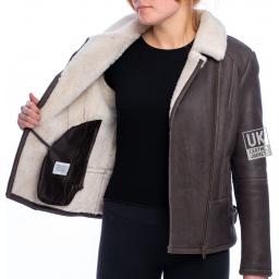 Womens Brown Sheepskin Flying Jacket - Sierra - Lining