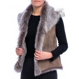 Women's Taupe Toscana Sheepskin Gilet - Front