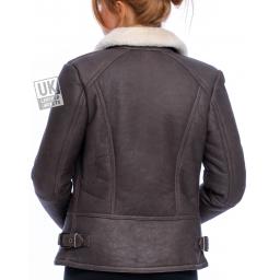 Womens Brown Sheepskin Flying Jacket - Sierra - Back