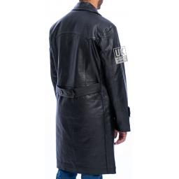 Mens Black Leather Trench Coat - Double Breasted - Back