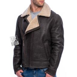 Mens Shearling Sheepskin Flying Jacket - Vail - Aged Crinkle Brown - Side 2