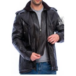 Mens Brown Leather Coat Bernie - Zip Out Additional Collar