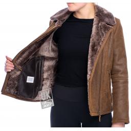 Womens Sheepskin Flying Jacket - Sierra - Light Chestnut - Lining