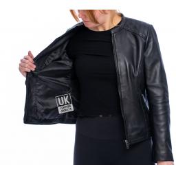 Womens Black Leather Jacket - Purdy - Lining