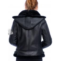 Womens Black Sheepskin Flying Jacket - Geneva - Back