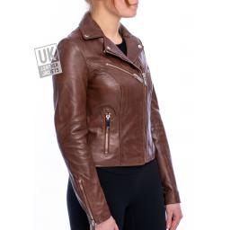 Womens Dark Tan Leather Biker Jacket – Eden - Side 2