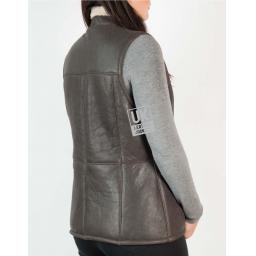 Womens  Brown Sheepskin Zip Gilet - Back