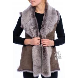 Long Toscana Sheepskin Gilet - Taupe - Front