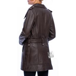 Womens Brown Leather Coat - Asymmetric Zip - Berlin - Back