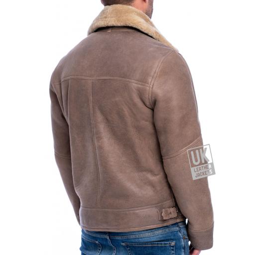 Mens Shearling Sheepskin Flying Jacket - Nevada - Light Brown - Back