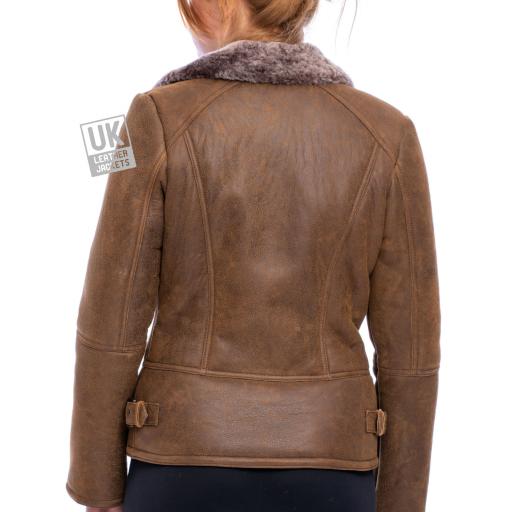 Womens Sheepskin Flying Jacket - Sierra - Light Chestnut - Back