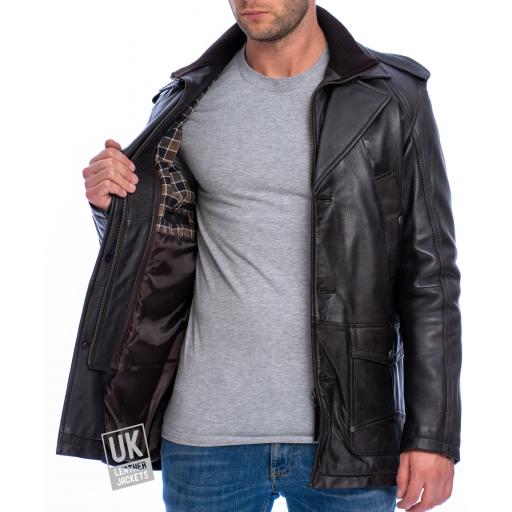 Mens Brown Leather Coat Bernie - Lining