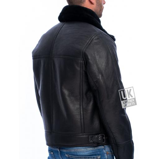 Men's Sheepskin Flying Jacket - Vintage Aviator - Black - Back