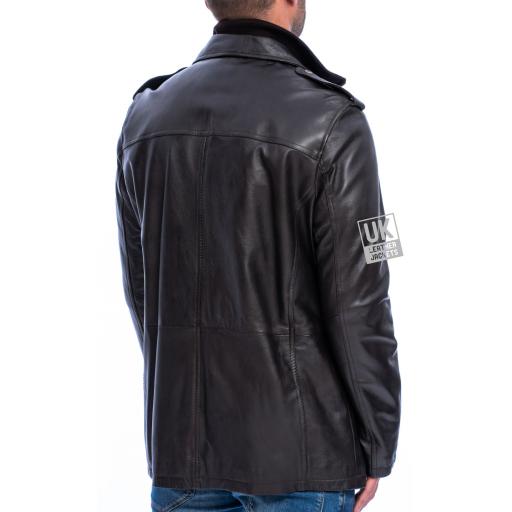 Mens Brown Leather Coat Bernie - Back