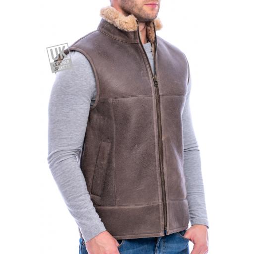 Mens Vintage Brown Sheepskin Gilet - Vancouver II