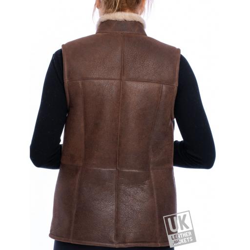 Womens Sheepskin Zip Gilet - Chestnut Brown - Back