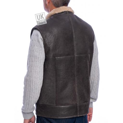 Mens Shearling Sheepskin Gilet - Vancouver - Matt Brown - Back