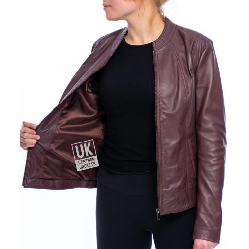 Womens Leather Jacket - Luxor II - Burgundy - Lining