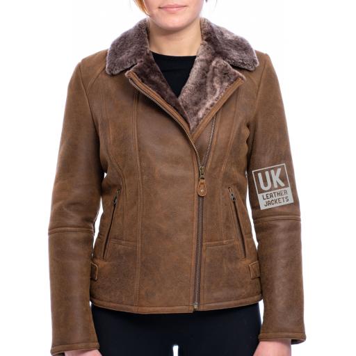 Womens Sheepskin Flying Jacket - Sierra - Light Chestnut - Front