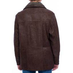 Men's Nubuck Coat in Vintage Matt Brown - Elswick - Detachable Fleece Collar - Back