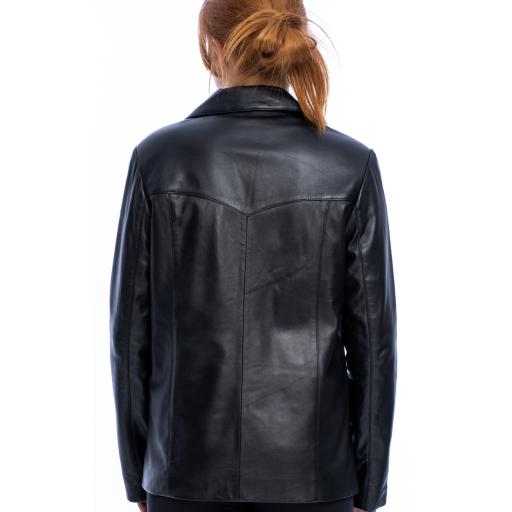 Ladies Black Leather Blazer - Rina - Back